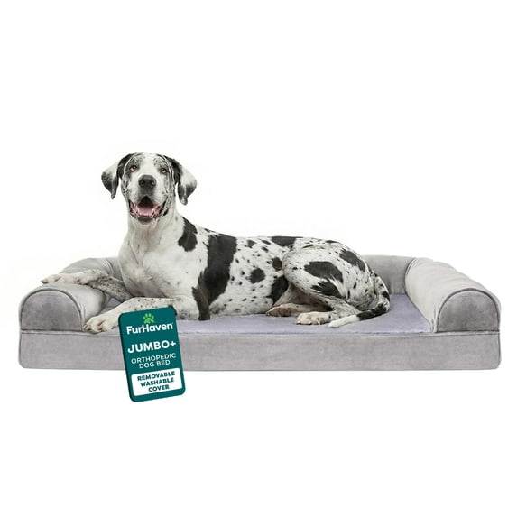 FurHaven Pet Products Faux Fur & Velvet Orthopedic Sofa Pet Bed for Dogs & Cats - Smoke Gray, Jumbo Plus
