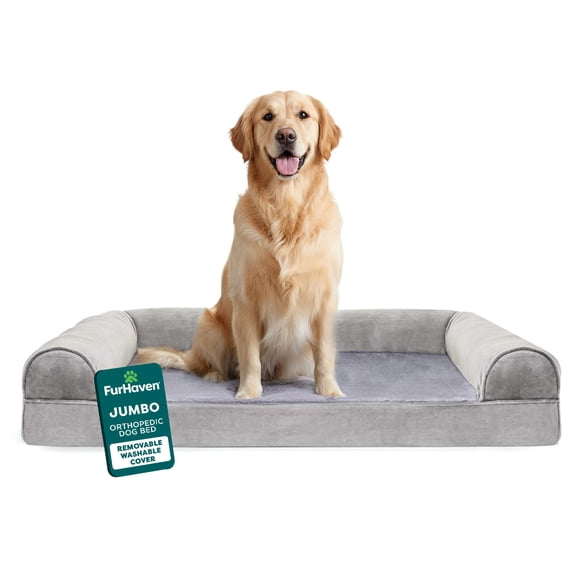 FurHaven Pet Products Faux Fur & Velvet Orthopedic Sofa Pet Bed for Dogs & Cats - Smoke Gray, Jumbo