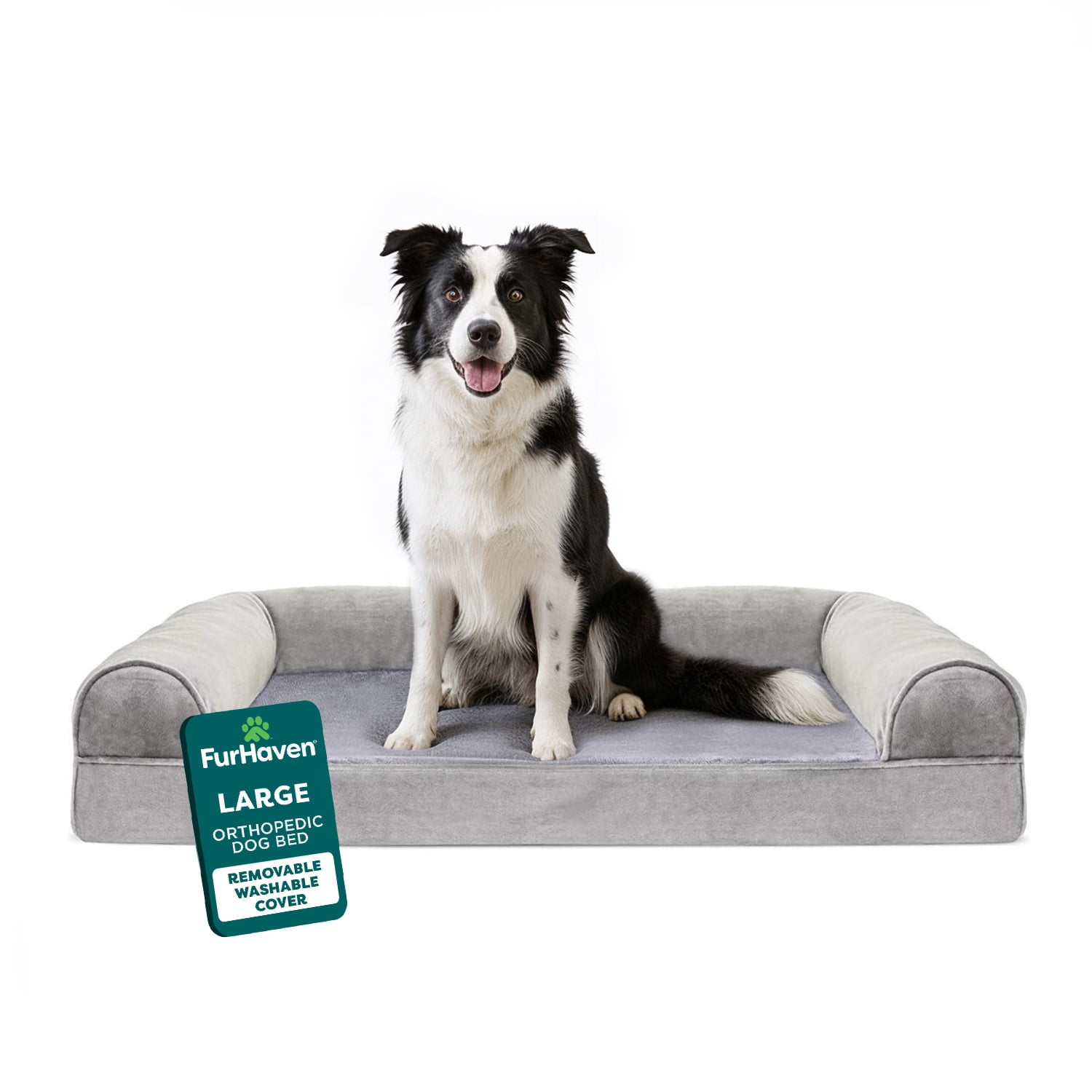 FurHaven Pet Products Faux Fur & Velvet Orthopedic Sofa Pet Bed for Dogs & Cats - Smoke Gray, Large