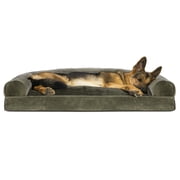 FurHaven Classic Sofa Orthopedic Dog Bed with Pillow Fill Base for Joint Support, Removable Washable Cover, Jumbo XL, Faux Fur & Velvet, Dark Green