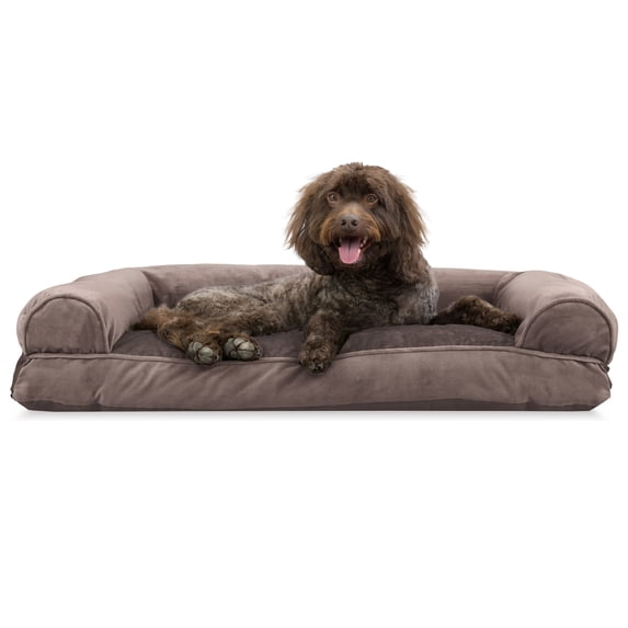 FurHaven Pet Products Faux Fur & Velvet Pillow Sofa Pet Bed for Dogs & Cats - Driftwood Brown, Large