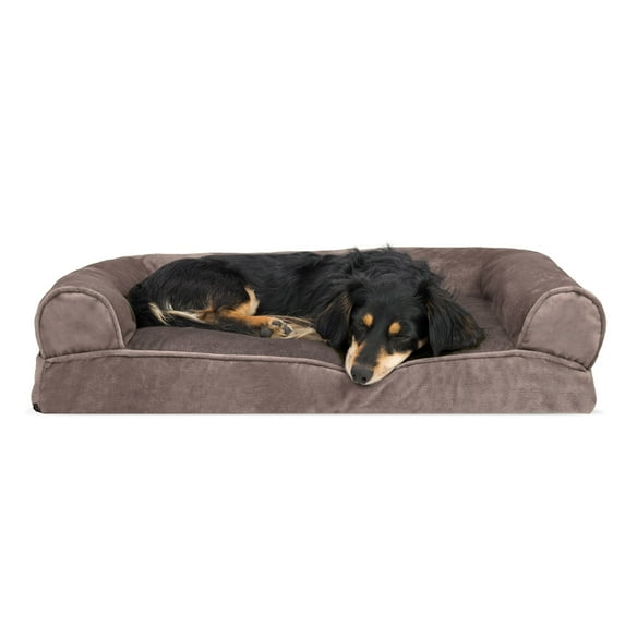 FurHaven Pet Products Faux Fur & Velvet Pillow Sofa Pet Bed for Dogs & Cats - Driftwood Brown, Medium