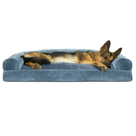 FurHaven Pet Products Faux Fur & Velvet Pillow Sofa Pet Bed for Dogs & Cats - Harbor Blue, Jumbo