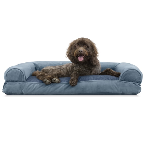 FurHaven Pet Products Faux Fur & Velvet Pillow Sofa Pet Bed for Dogs & Cats - Harbor Blue, Large