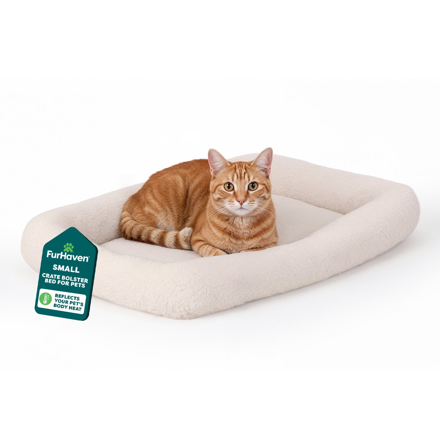 FurHaven Pet Products Faux Lambswool Bolster Crate Pet Bed - Cream, Extra Small