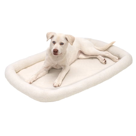 FurHaven Pet Products Faux Lambswool Bolster Crate Pet Bed - Cream, Large