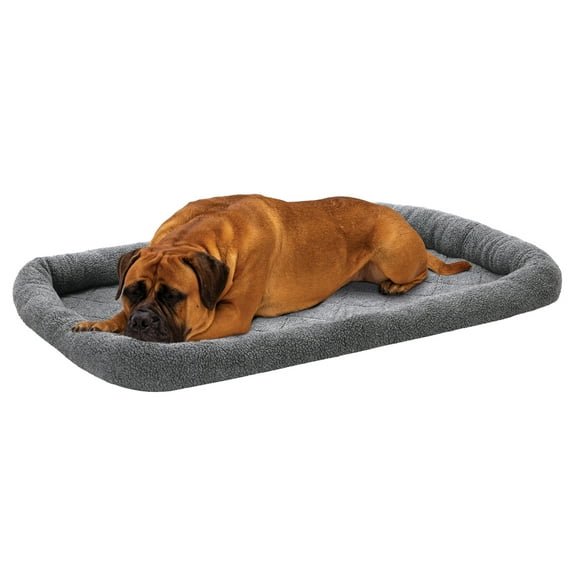 FurHaven Pet Products Faux Lambswool Bolster Crate Pet Bed - Gray, Jumbo