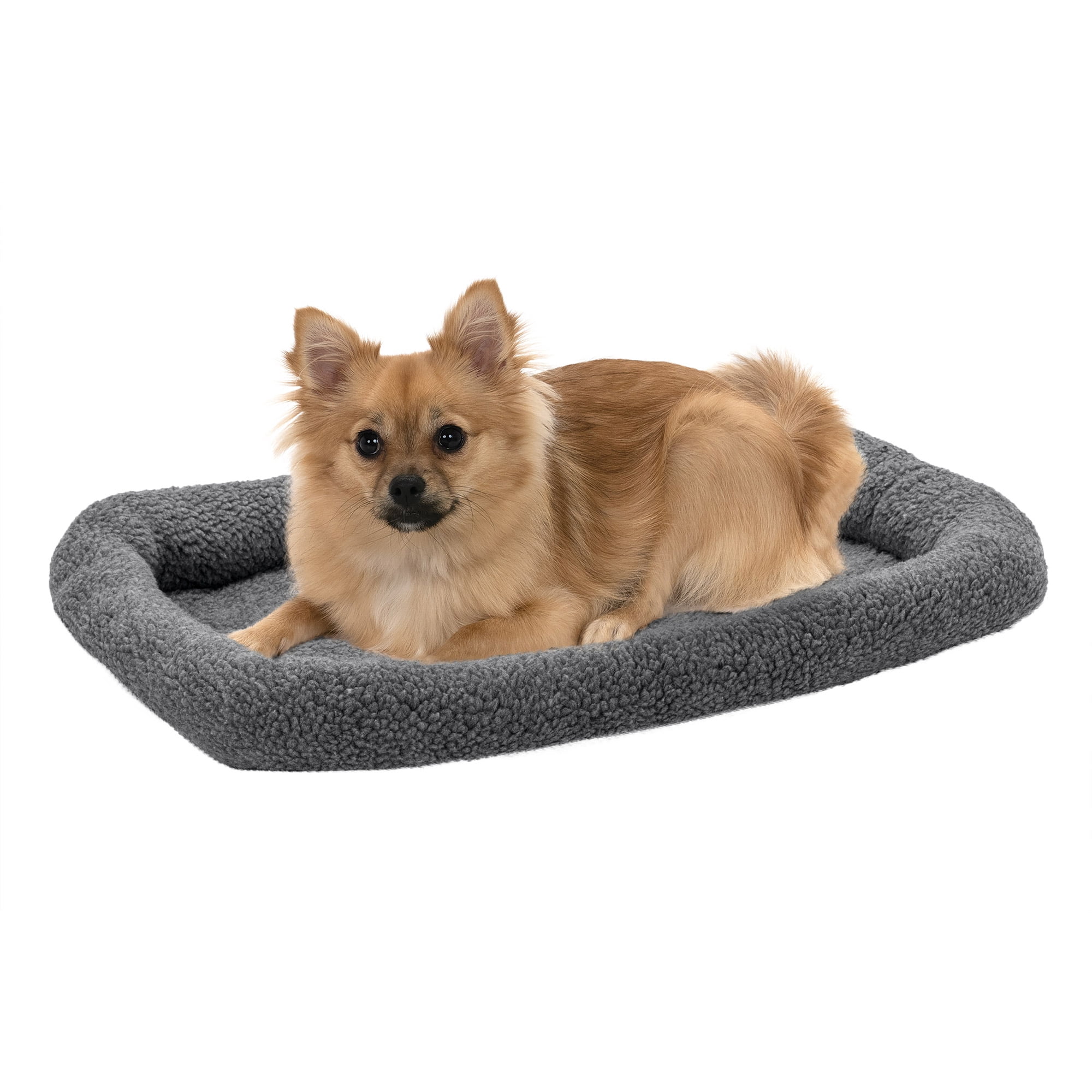 Gray Sherpa Fleece Bolster Crate Pet Bed, Small