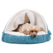 FurHaven Pet Products Faux Sheepskin Memory Top Snuggery Burrow Pet Bed for Dogs & Cats - Blue, 26" Base
