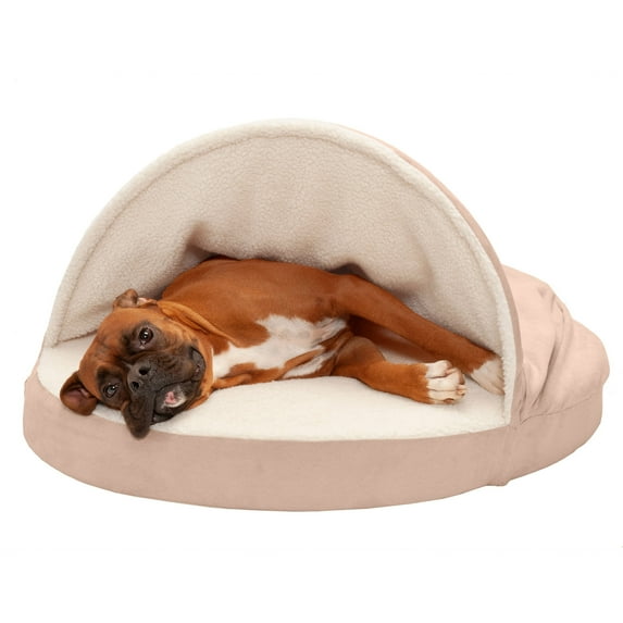 FurHaven Pet Products Faux Sheepskin Memory Top Snuggery Burrow Pet Bed for Dogs & Cats - Cream, 35" Base