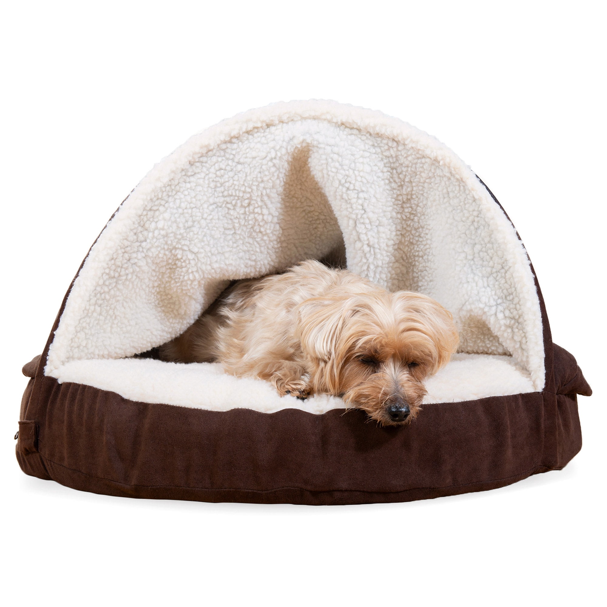 FurHaven Sherpa & Suede Snuggery Round Memory Top Pet Bed, Espresso, Medium, 1 Count