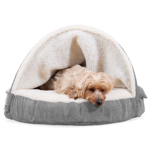 FurHaven Pet Products Faux Sheepskin Memory Top Snuggery Burrow Pet Bed for Dogs & Cats - Gray, 26" Base
