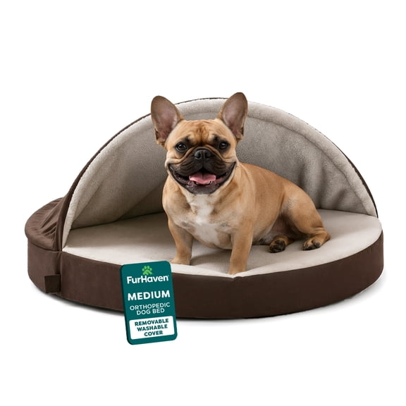 FurHaven Pet Products Faux Sheepskin Orthopedic Snuggery Burrow Pet Bed for Dogs & Cats - Espresso, 26" Base