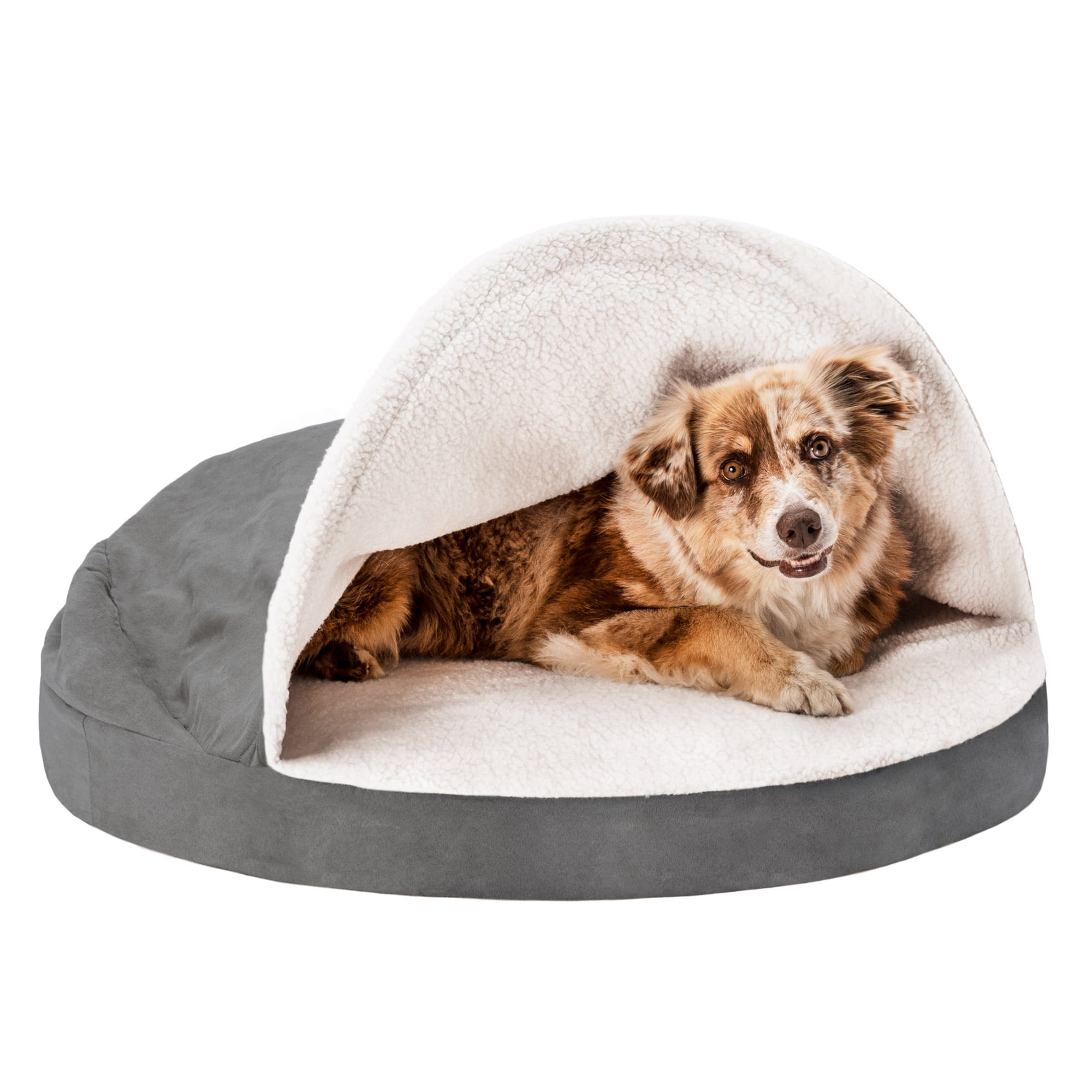 "FurHaven Large Soft Orthopedic Snuggery Burrow Pet Bed for Dogs & Cats Gray, 35"" Base
