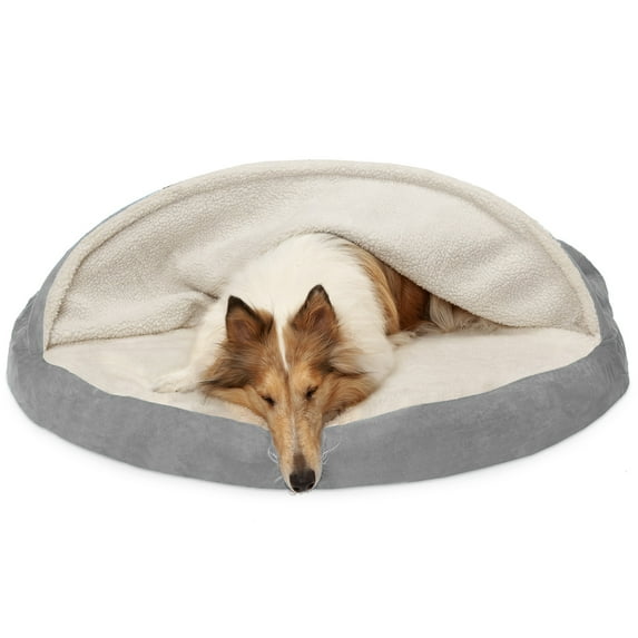FurHaven Pet Products Faux Sheepskin Orthopedic Snuggery Burrow Pet Bed for Dogs & Cats - Gray, 44" Base