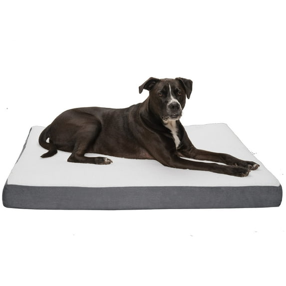 FurHaven Pet Products Faux Sheepskin & Suede Deluxe Cooling Gel Memory Foam Pet Bed for Dogs & Cats - Gray, Jumbo