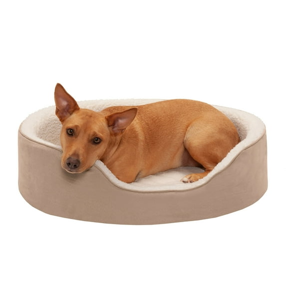 FurHaven Pet Products Faux Sheepskin & Suede Oval Pet Bed for Dogs & Cats - Clay, Large
