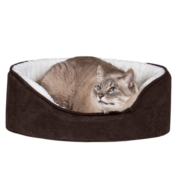 FurHaven Pet Products Faux Sheepskin & Suede Oval Pet Bed for Dogs & Cats - Espresso, Small