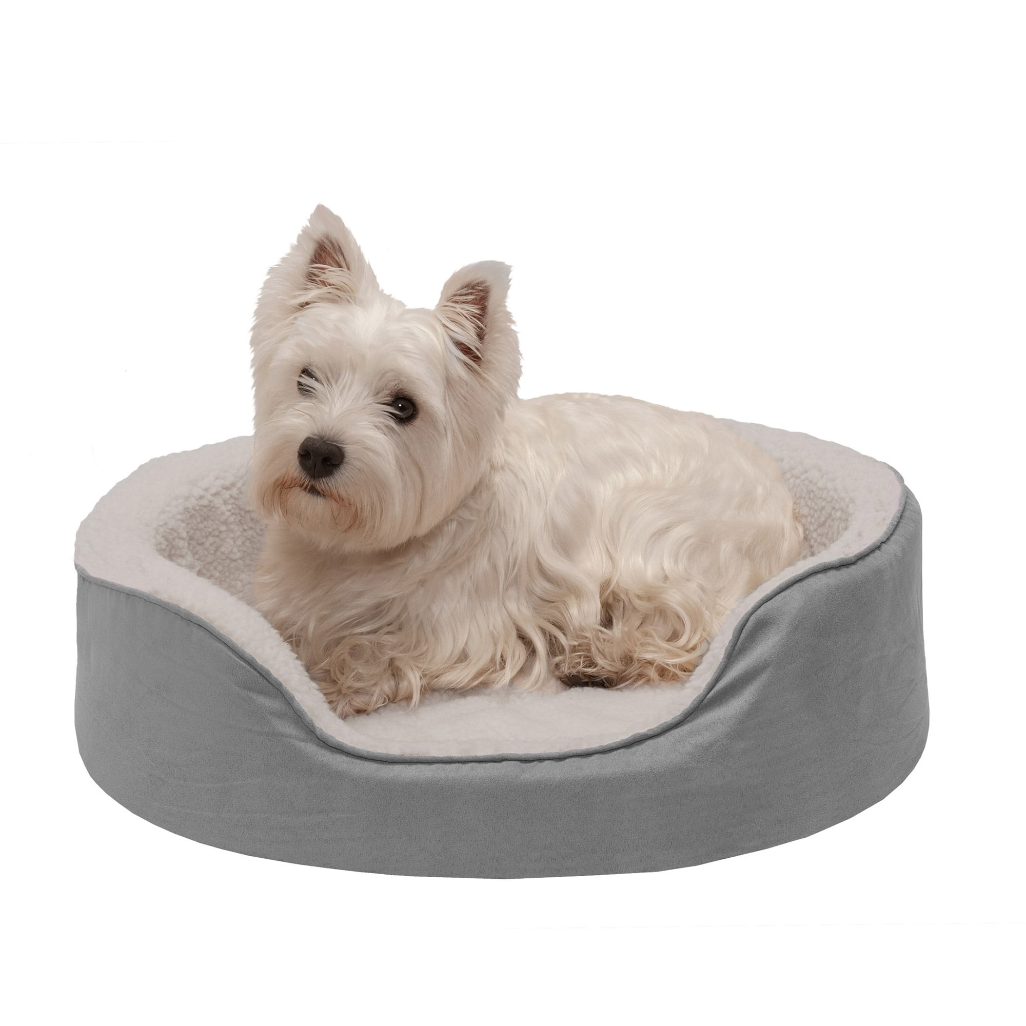 Small Gray Orthopedic Faux Sherpa & Suede Dog Bed