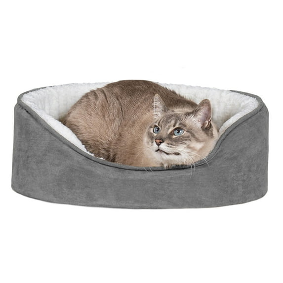 FurHaven Pet Products Faux Sheepskin & Suede Oval Pet Bed for Dogs & Cats - Gray, Small