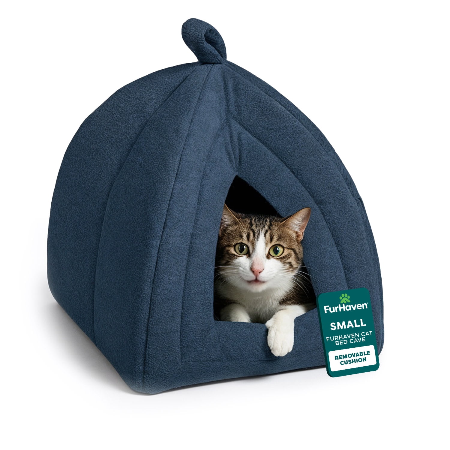 FurHaven Pet Products | Fleece Hooded Tent House Pet Bed for Cats & Small Dogs - Lagoon Blue