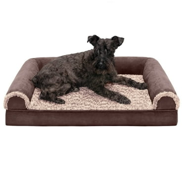 FurHaven Two-Tone Faux Fur & Suede Full Support Orthopedic Sofa Pet Bed for Dogs & Cats - Medium, Espresso