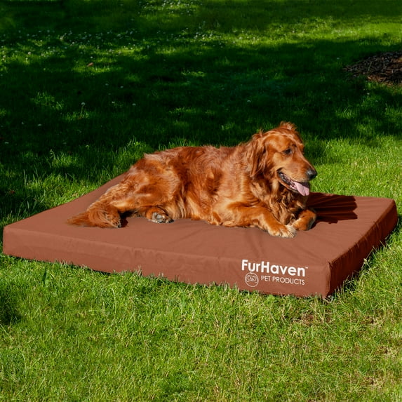 FurHaven Pet Products Indoor/Outdoor Oxford Cooling Gel Top Deluxe Mattress Pet Bed for Dogs & Cats - Chestnut, Jumbo