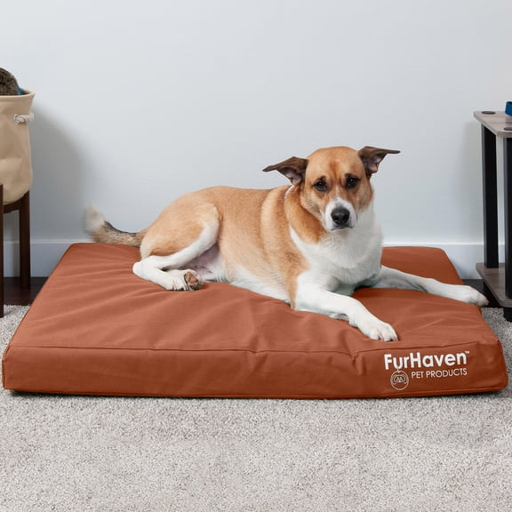 FurHaven Pet Products Indoor/Outdoor Oxford Cooling Gel Top Deluxe Mattress Pet Bed for Dogs & Cats - Chestnut, Large