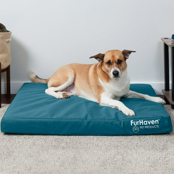 FurHaven Pet Products Indoor/Outdoor Oxford Cooling Gel Top Deluxe Mattress Pet Bed for Dogs & Cats - Deep Lagoon, Large