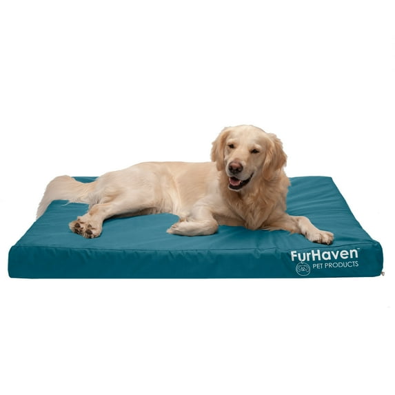 FurHaven Pet Products Indoor/Outdoor Oxford Full Support Orthopedic Deluxe Mattress Pet Bed for Dogs & Cats - Deep Lagoon, Jumbo