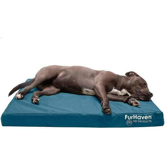 FurHaven Pet Products Indoor/Outdoor Oxford Memory Top Deluxe Mattress Pet Bed for Dogs & Cats - Deep Lagoon, Large