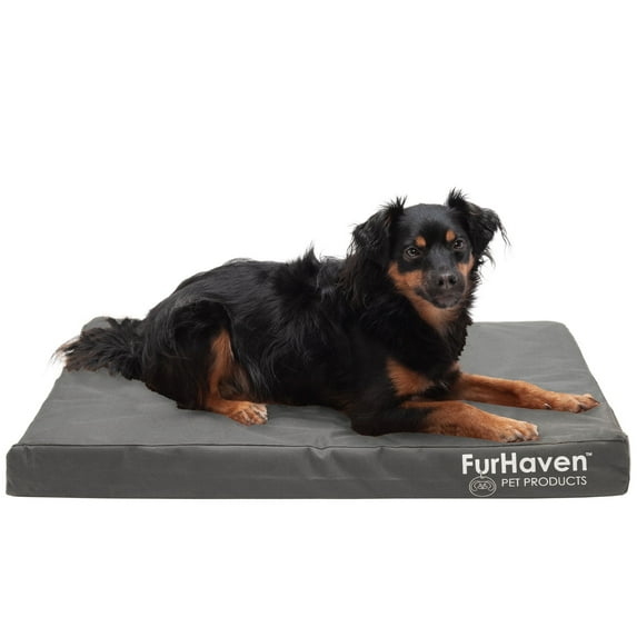 FurHaven Pet Products Indoor/Outdoor Oxford Memory Top Deluxe Mattress Pet Bed for Dogs & Cats - Stone Gray, Medium