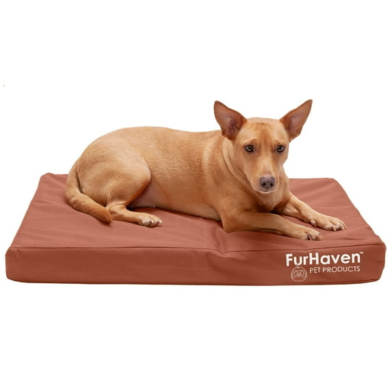 FurHaven Pet Products | Deluxe Orthopedic Oxford Indoor/Outdoor Water-Resistant Pet Bed for Dogs & Cats, Chestnut, Medium