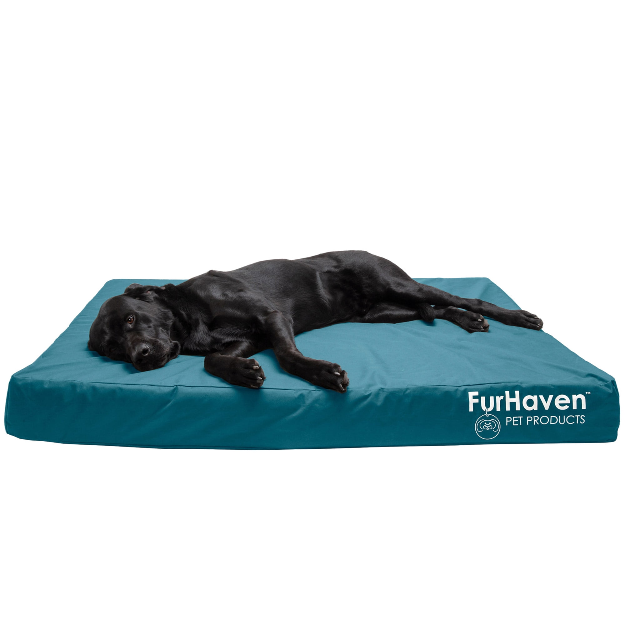 FurHaven Water-Resistant Orthopedic Dog Bed for Large Dogs, Oxford Polycanvas Mattress, Solid Orthopedic Foam Slab for Joint Support, Removable Washable Cover, Jumbo Plus/XXL, Deep Lagoon