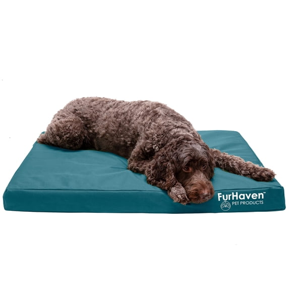 FurHaven Coated Oxford Indoor/Outdoor Deluxe Orthopedic Mattress Pet Bed, Deep Lagoon, Large, 1 Count