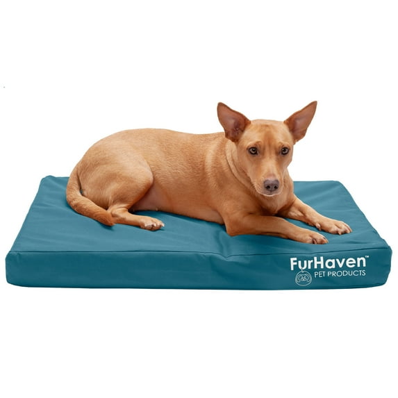 FurHaven Pet Products Indoor/Outdoor Oxford Orthopedic Deluxe Mattress Pet Bed for Dogs & Cats - Deep Lagoon, Medium
