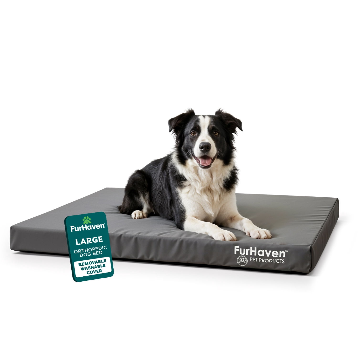FurHaven Pet Products | Deluxe Orthopedic Oxford Indoor/Outdoor Water-Resistant Pet Bed for Dogs & Cats, Stone Gray, Large