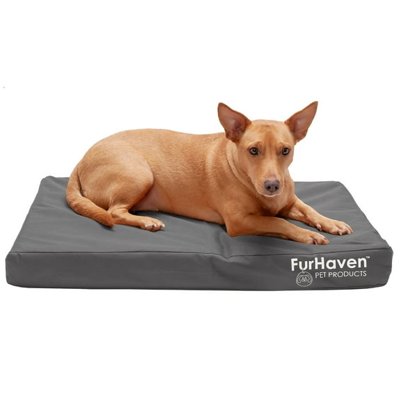 FurHaven Pet Products | Deluxe Orthopedic Oxford Indoor/Outdoor Water-Resistant Pet Bed for Dogs & Cats, Stone Gray, Medium