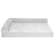 FurHaven Pet Products Jumbo Embossed Faux Fur & Suede Orthopedic Deluxe L-Chaise Dog Bed, Gray