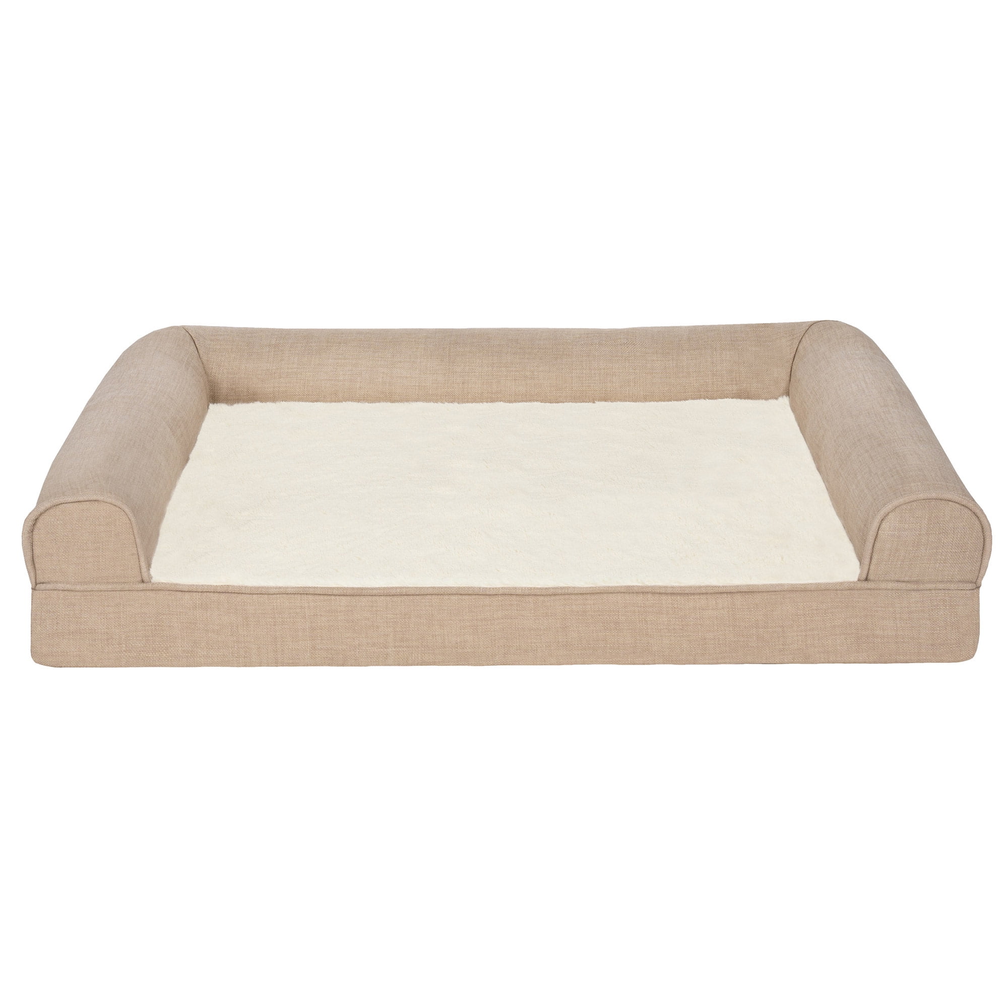 FurHaven Plush & Performance Linen Orthopedic Sofa Pet Bed for Dogs & Cats - Flax, Large
