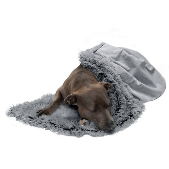 FurHaven Pet Products Long Faux Fur & Velvet Water-Repellent Pet Blanket for Dogs & Cats - Gray, Large