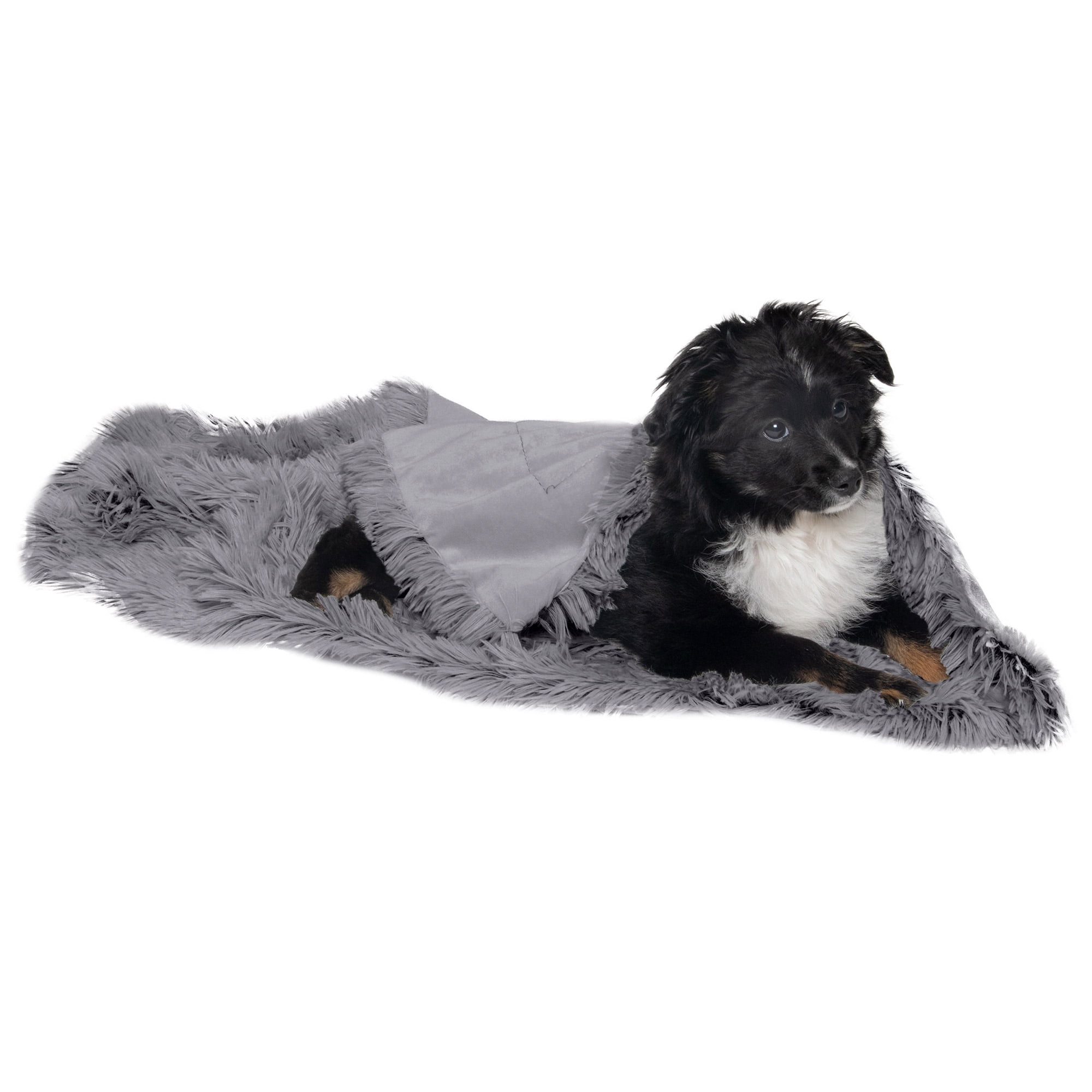 Small Gray Waterproof Faux Fur and Velvet Pet Blanket