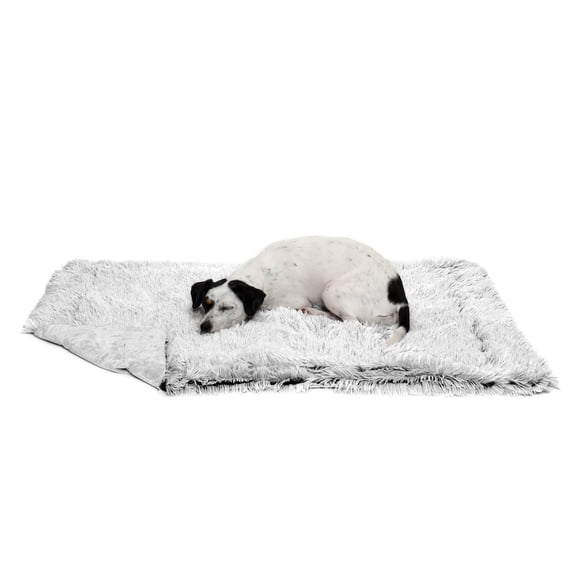 FurHaven Pet Products Long Faux Fur & Velvet Water-Repellent Pet Blanket for Dogs & Cats - Mist Gray, Medium