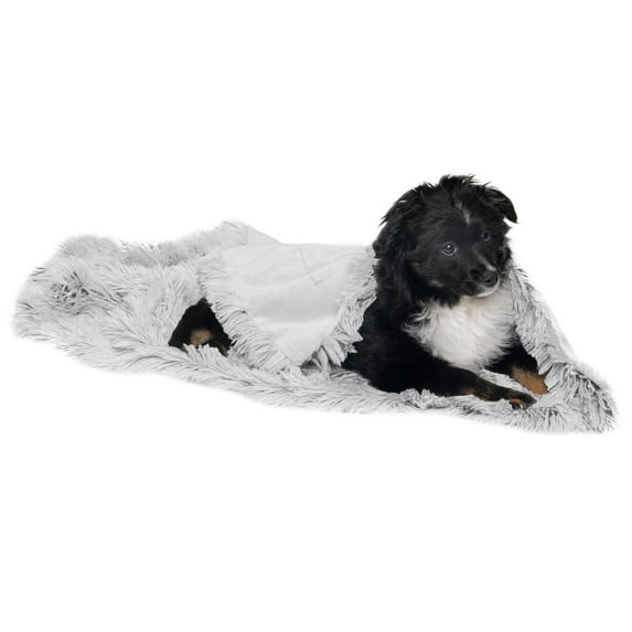 FurHaven Pet Products Long Faux Fur & Velvet Water-Repellent Pet Blanket for Dogs & Cats - Mist Gray, Small