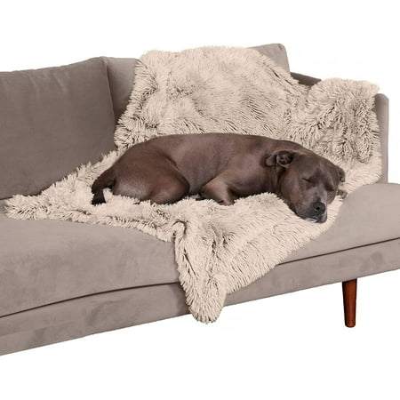 FurHaven Pet Products Long Faux Fur & Velvet Water-Repellent Pet Blanket for Dogs & Cats - Taupe, Large