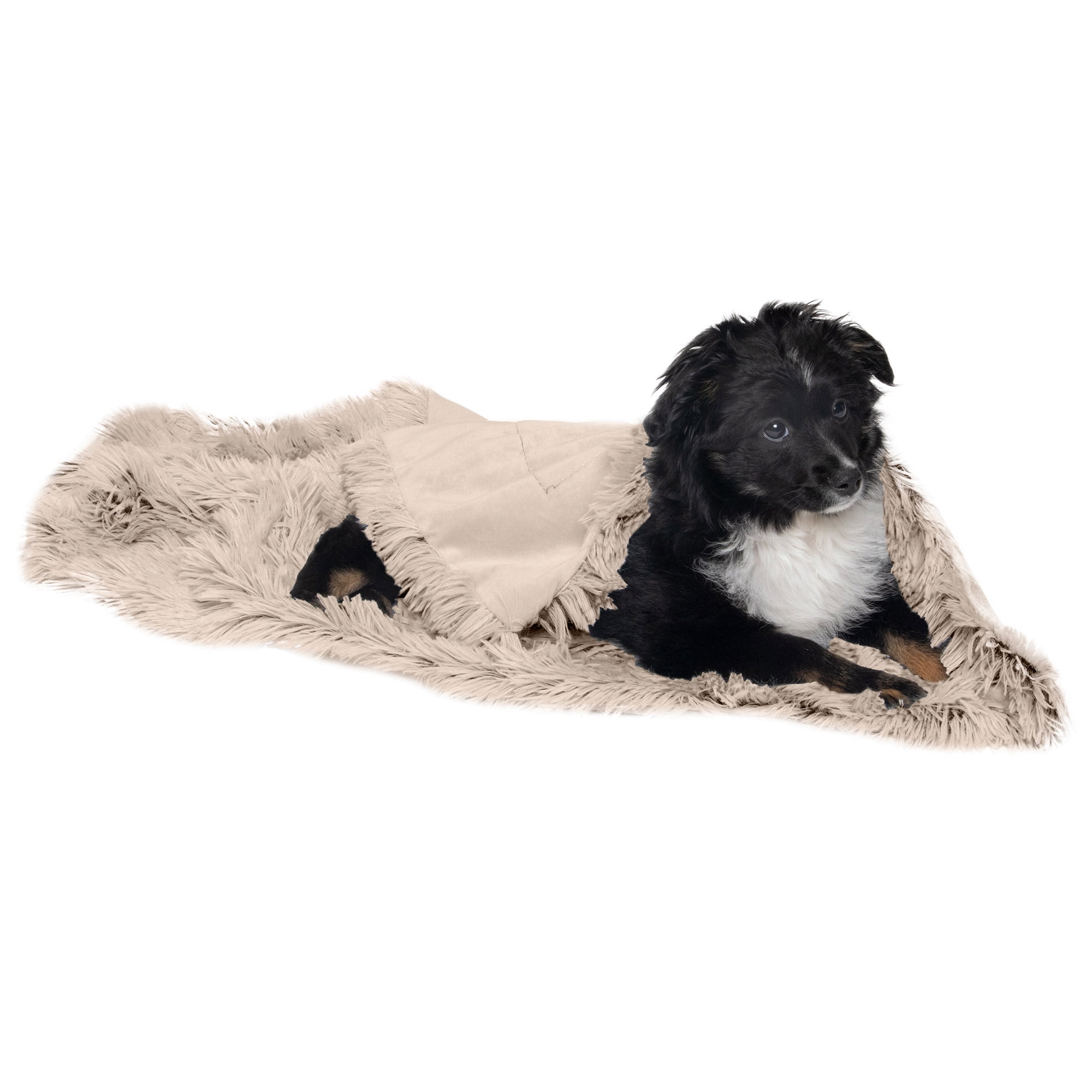 FurHaven Pet Products Long Faux Fur Velvet Water Repellent Pet Blanket for Dogs Cats Taupe Small