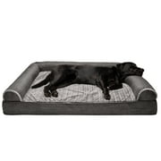 FurHaven Pet Products Luxe Fur & Performance Linen Orthopedic Sofa Pet Bed for Dogs & Cats - Charcoal, Jumbo Plus