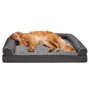 FurHaven Pet Products Luxe Fur & Performance Linen Orthopedic Sofa Pet Bed for Dogs & Cats - Charcoal, Jumbo