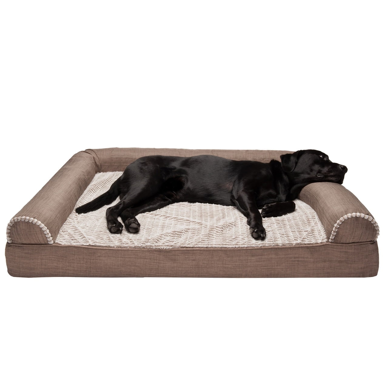FurHaven Pet Products Luxe Fur & Performance Linen Orthopedic Sofa Pet Bed for Dogs & Cats - Woodsmoke, Jumbo Plus