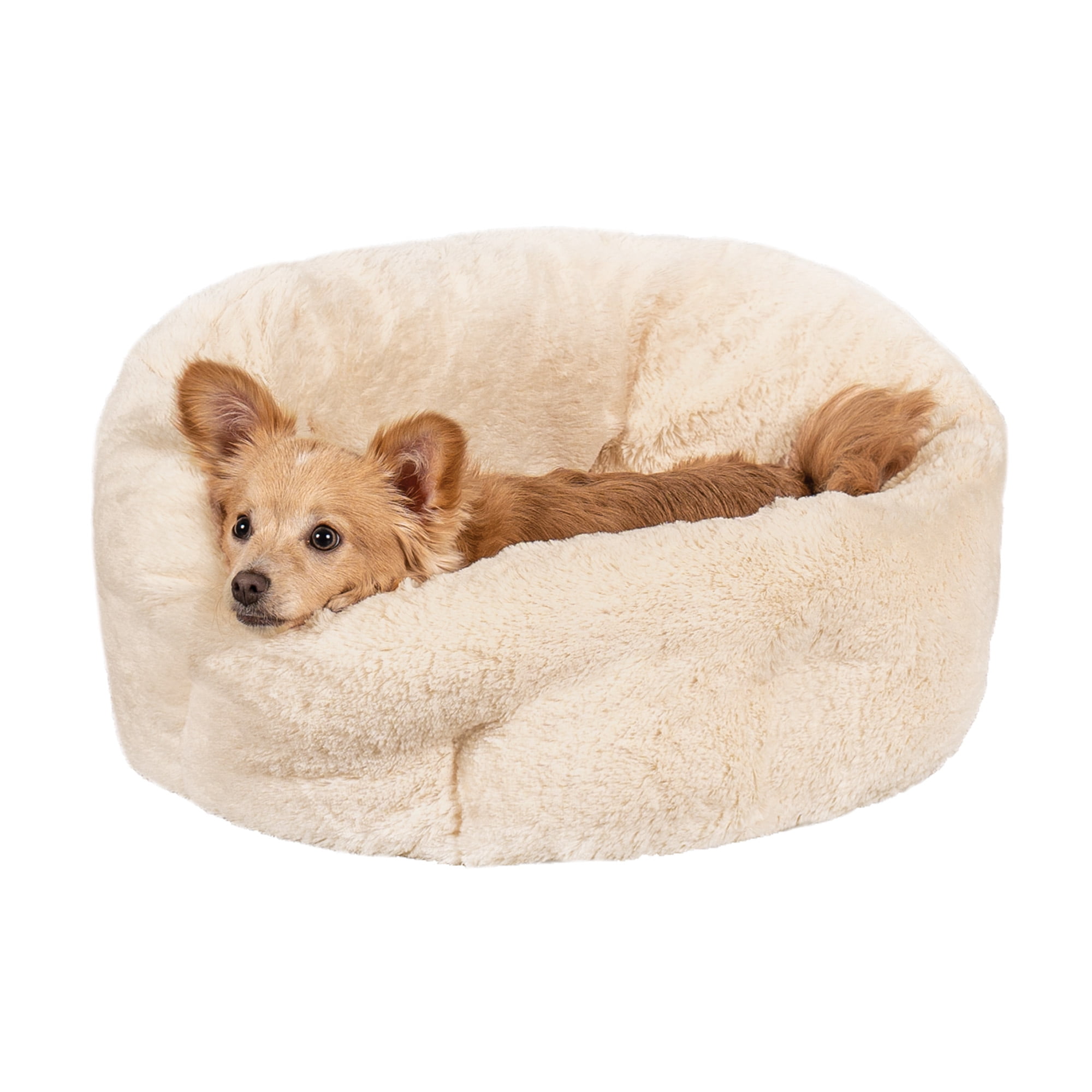 FurHaven Pet Products Luxury Faux Fur Warming Hi-Lo Cuddler Pet Bed - Cream, Small - 20"